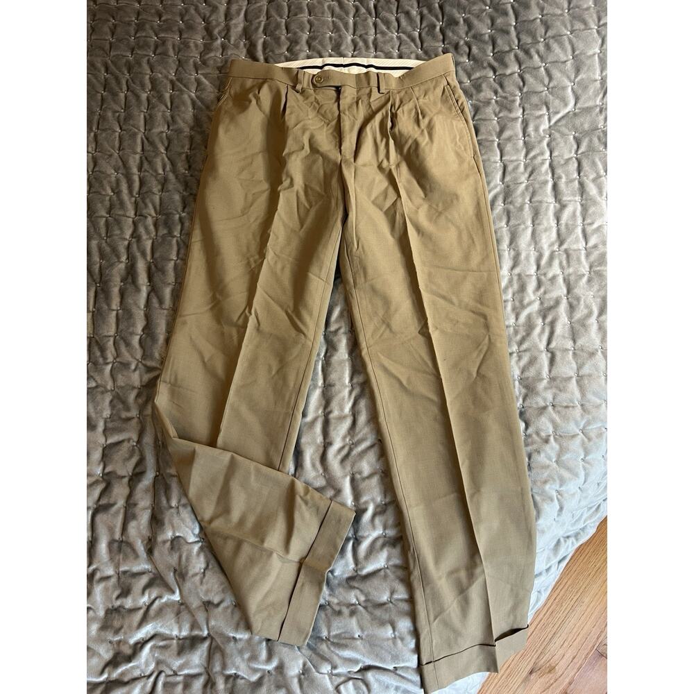 Ralph Lauren Wool Khaki Trousers Classic Cuffed Dress Pants Ivy Style